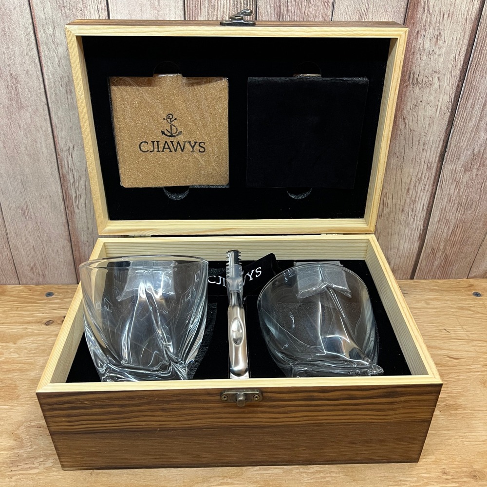 CJIAWYS Whiskey Stones Gift Set Twisted Glasses Granite Chilling Rocks Wood Box